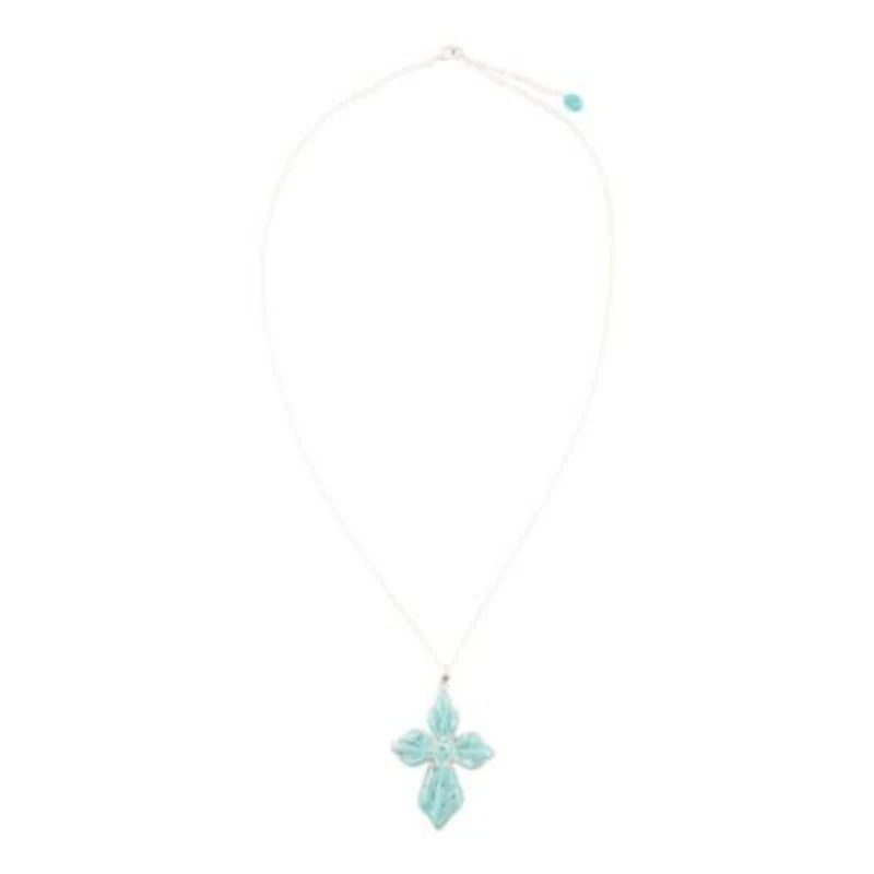 Blue Turquoise Cross Pendant Sterling Silver Necklace