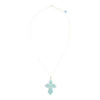Blue Turquoise Cross Pendant Sterling Silver Necklace