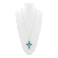 Blue Turquoise Cross Pendant Sterling Silver Necklace