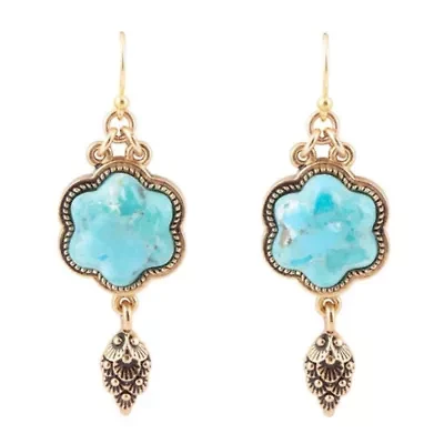 Barse Jewelry Blue Turquoise Flower Golden Drop Earrings
