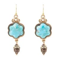Barse Jewelry Blue Turquoise Flower Golden Drop Earrings