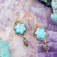 Barse Jewelry Blue Turquoise Flower Golden Drop Earrings