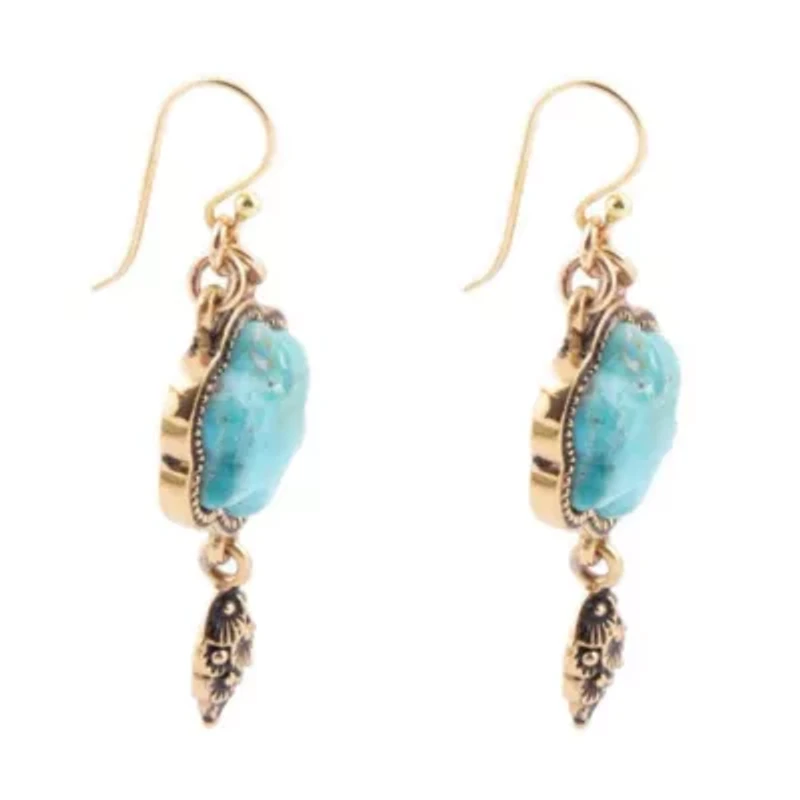 Barse Jewelry Blue Turquoise Flower Golden Drop Earrings