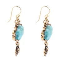 Barse Jewelry Blue Turquoise Flower Golden Drop Earrings