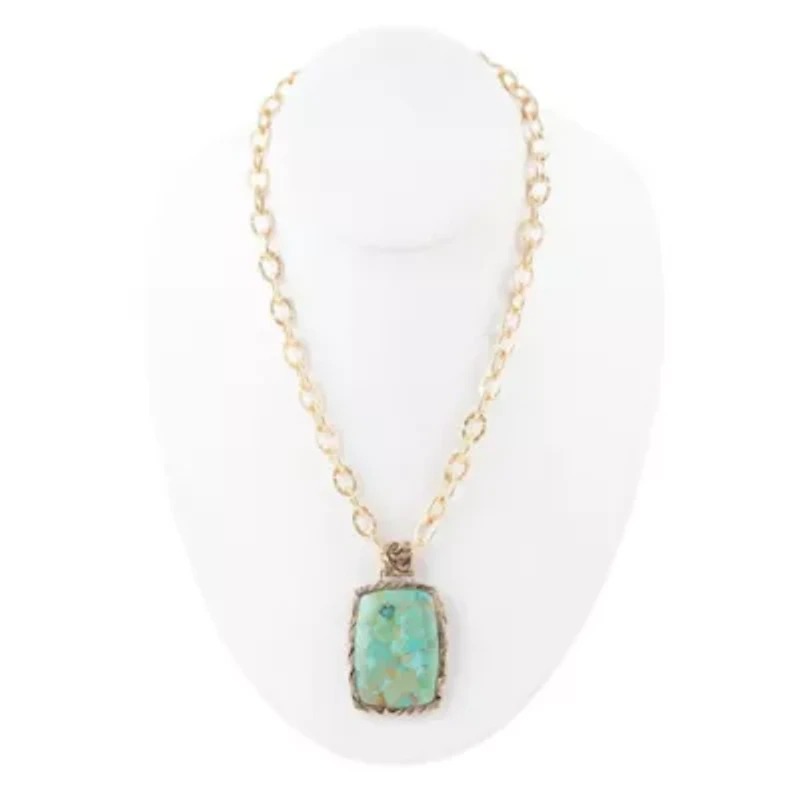 Jacquard Blue Turquoise Golden Pendant Necklace