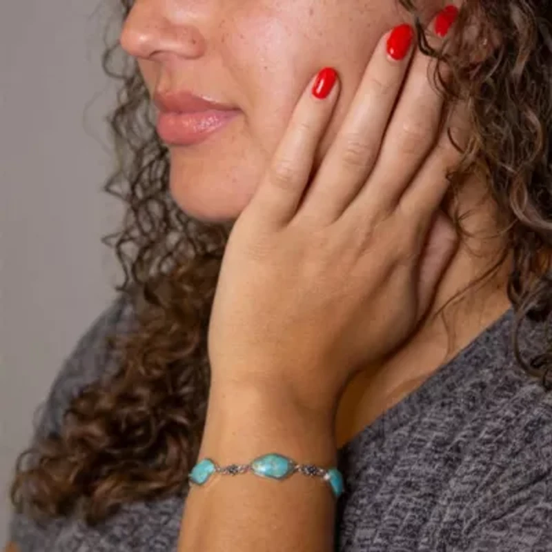 Barse Jewelry Linked Blue Turquoise and Sterling Silver Bracelet