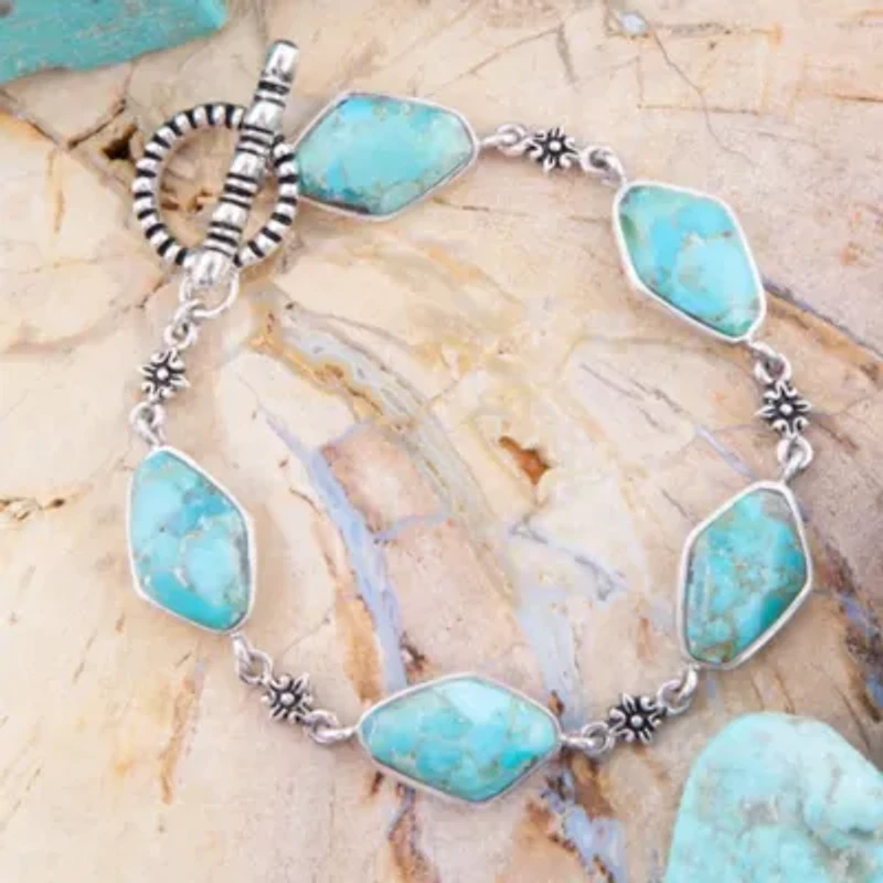 Barse Jewelry Linked Blue Turquoise and Sterling Silver Bracelet