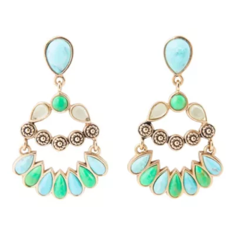 Legacy Blue and Lime Turquoise Golden Post Drop Earrings