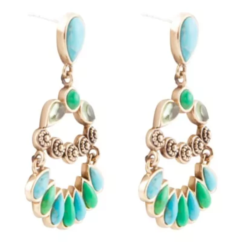 Legacy Blue and Lime Turquoise Golden Post Drop Earrings