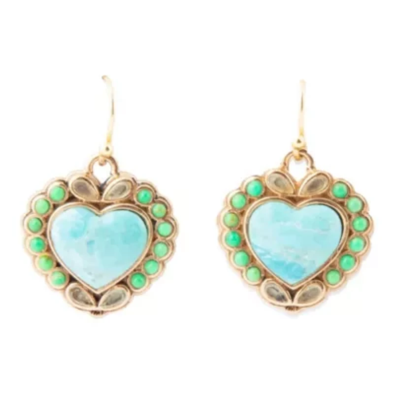 Legacy Heart Lime Green and Blue Turquoise Golden Drop Earrings