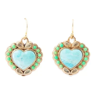 Legacy Heart Lime Green and Blue Turquoise Golden Drop Earrings