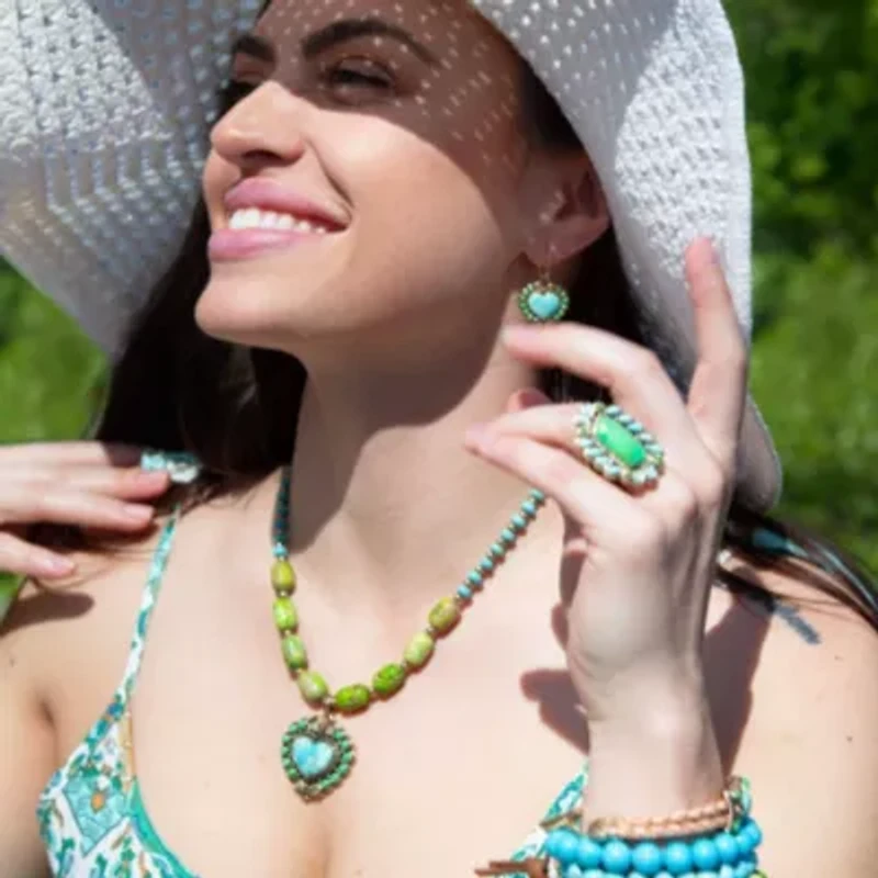 Legacy Heart Lime Green and Blue Turquoise Golden Drop Earrings