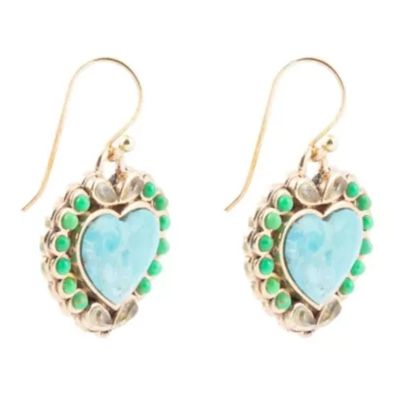 Legacy Heart Lime Green and Blue Turquoise Golden Drop Earrings