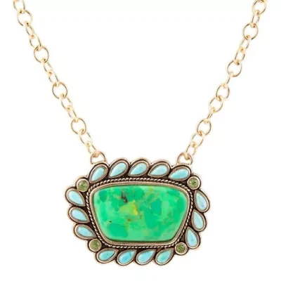 Legacy Lime Green and Blue Turquoise Golden Pendant Necklace