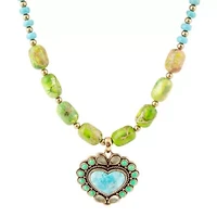 Legacy Heart Lime Green and Blue Turquoise Golden Pendant Necklace