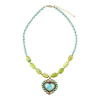 Legacy Heart Lime Green and Blue Turquoise Golden Pendant Necklace