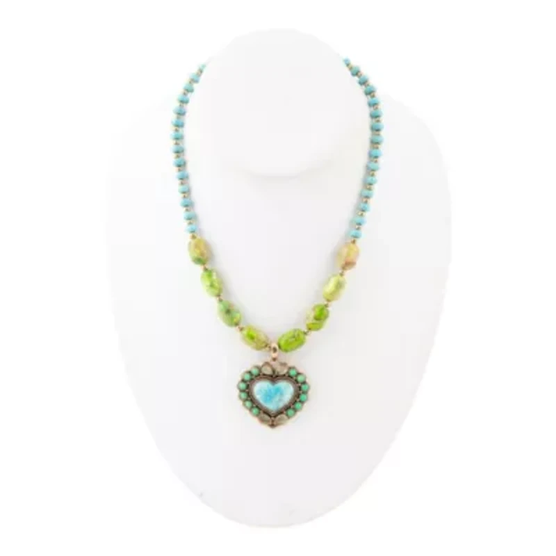 Legacy Heart Lime Green and Blue Turquoise Golden Pendant Necklace