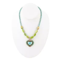Legacy Heart Lime Green and Blue Turquoise Golden Pendant Necklace