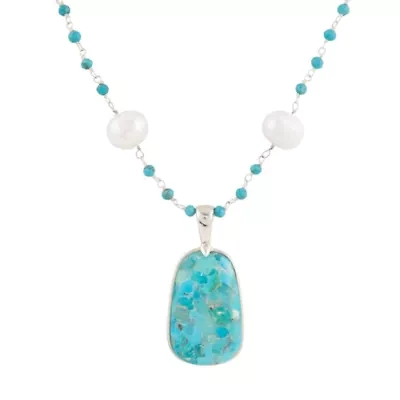 Madeleine Blue Turquoise and Silver Drop Pendant Necklace