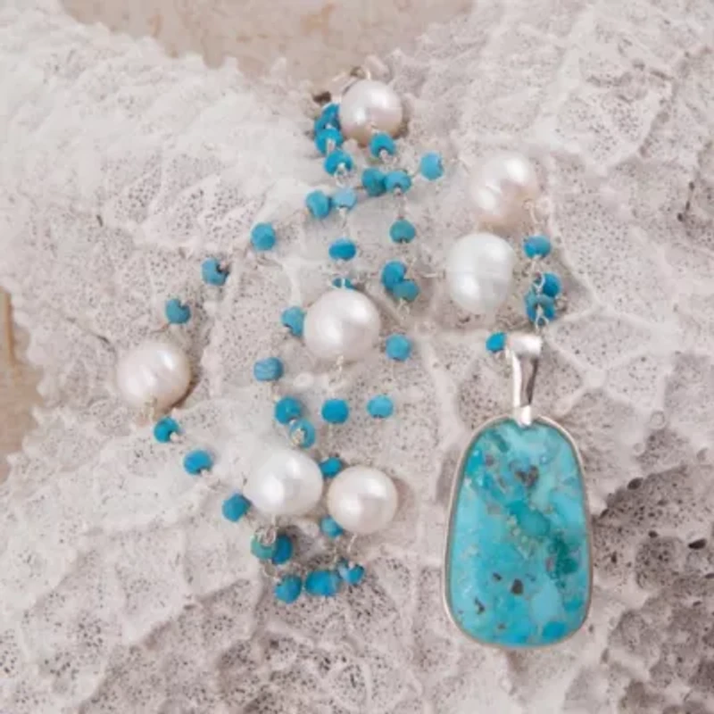 Madeleine Blue Turquoise and Silver Drop Pendant Necklace