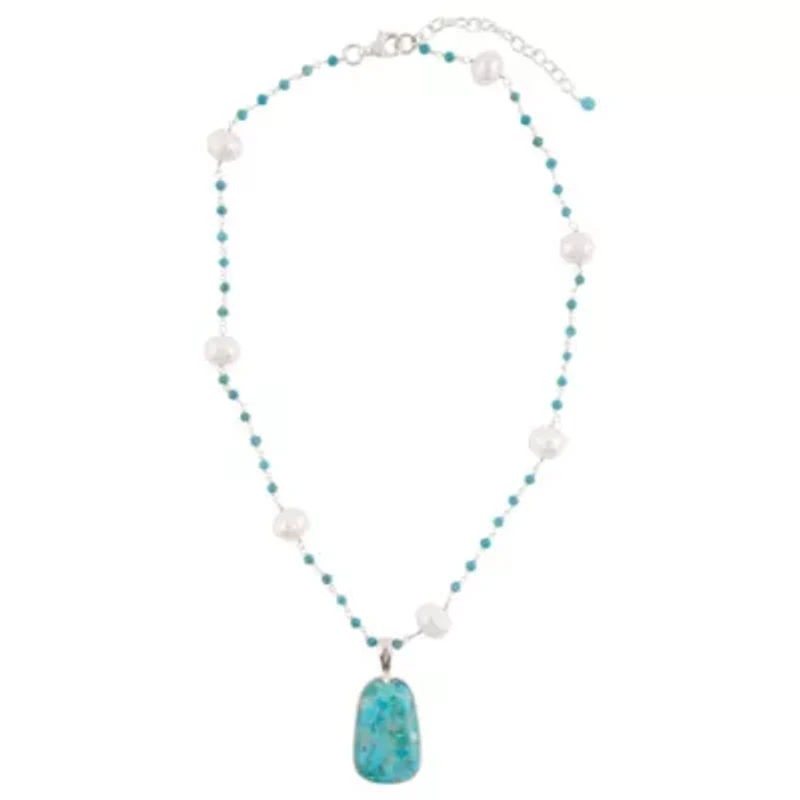 Madeleine Blue Turquoise and Silver Drop Pendant Necklace