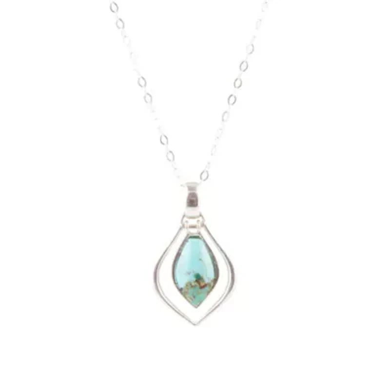 Dainty Blue Turquoise and Silver Pendant Necklace
