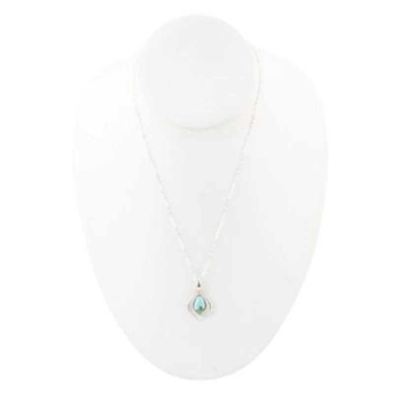 Dainty Blue Turquoise and Silver Pendant Necklace