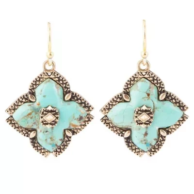 Blue Turquoise Maltese Golden Cross Earrings