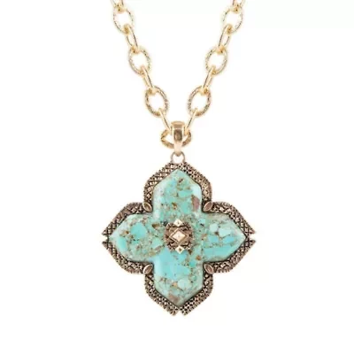Blue Turquoise Maltese Golden Cross Pendant