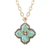 Blue Turquoise Maltese Golden Cross Pendant