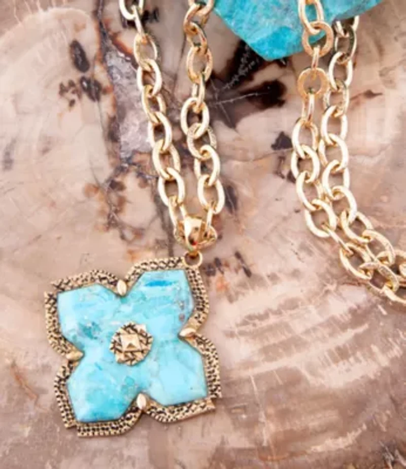Blue Turquoise Maltese Golden Cross Pendant