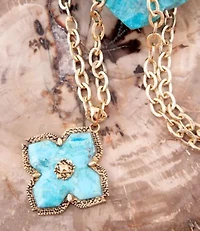 Blue Turquoise Maltese Golden Cross Pendant