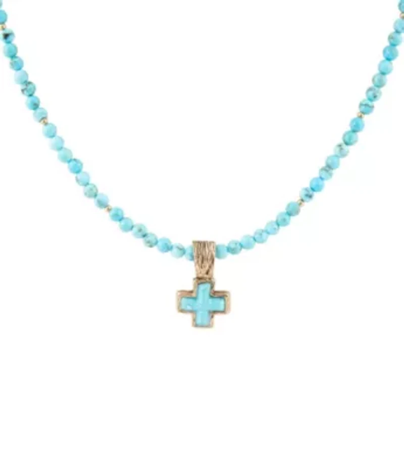 Blue Turquoise Cross Golden Pendant Necklace