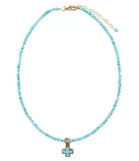 Blue Turquoise Cross Golden Pendant Necklace