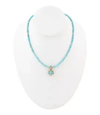 Blue Turquoise Cross Golden Pendant Necklace