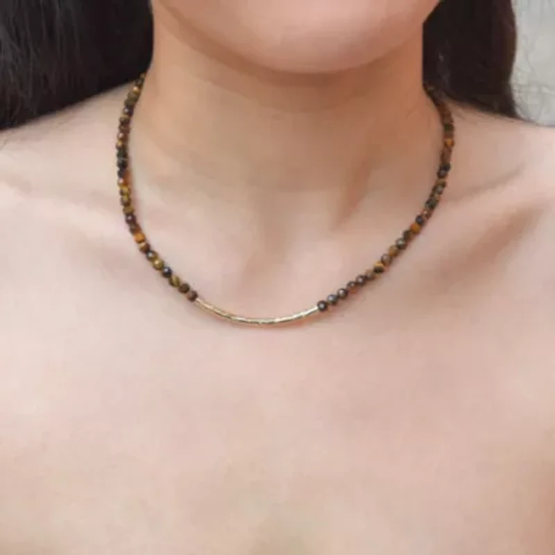 Brown Tiger's Eye Golden Bar Necklace