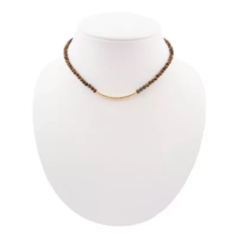 Brown Tiger's Eye Golden Bar Necklace