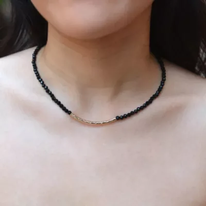 Black Onyx Golden Bar Necklace