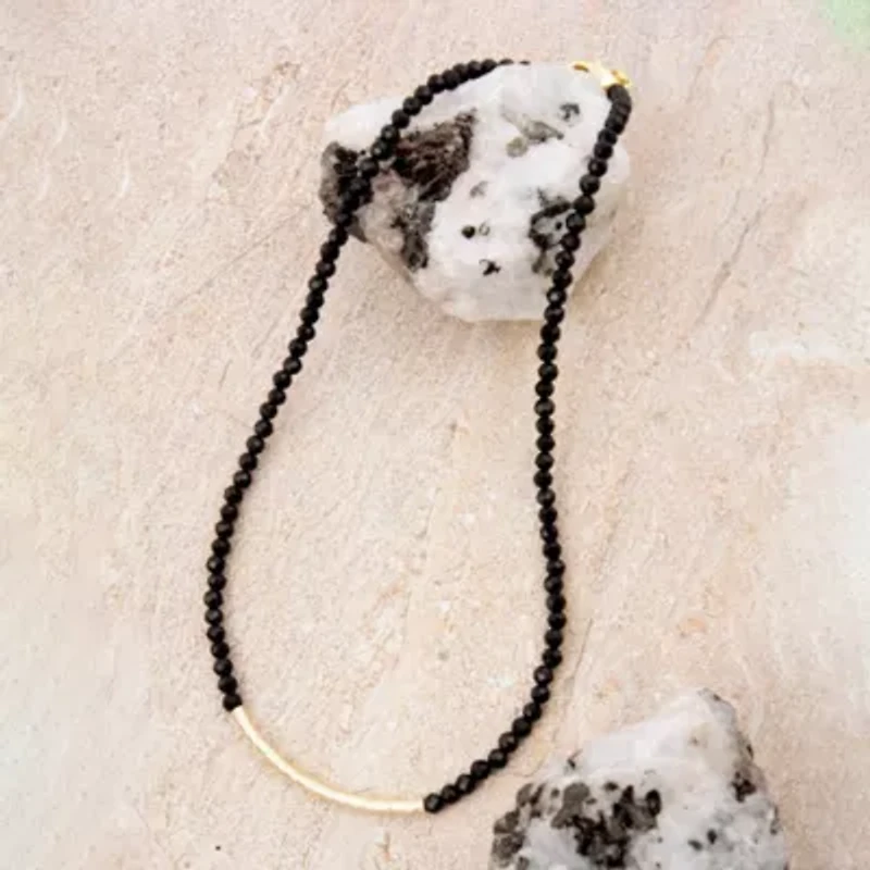 Black Onyx Golden Bar Necklace