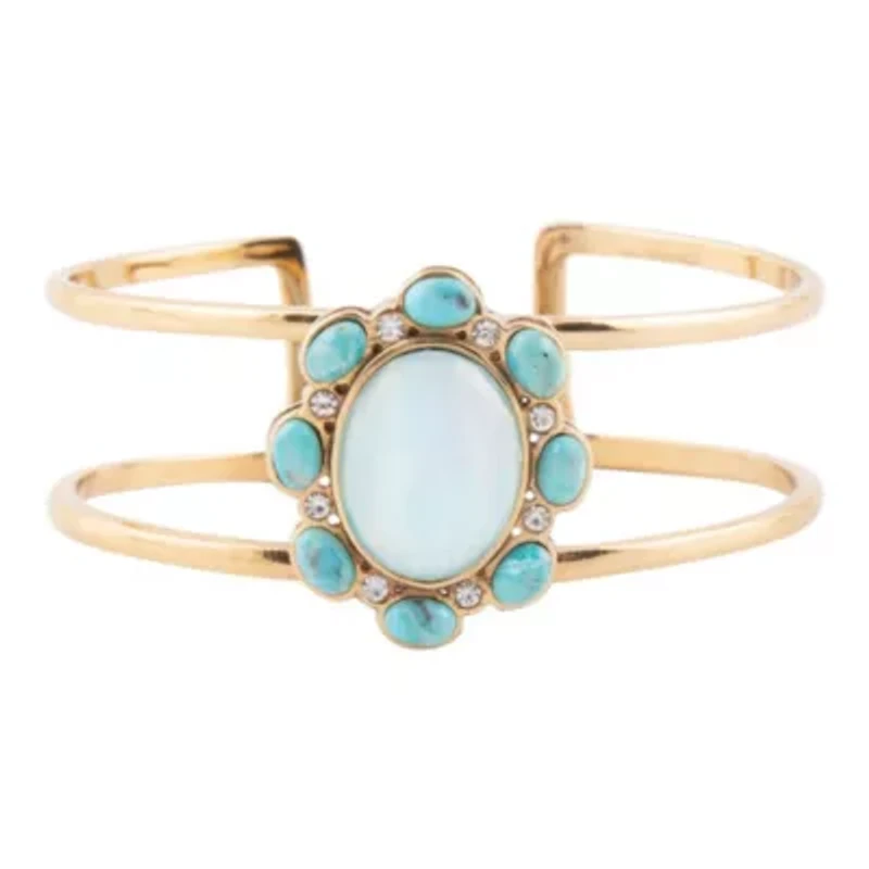 Aurora Blue Opal Golden Cuff Bracelet