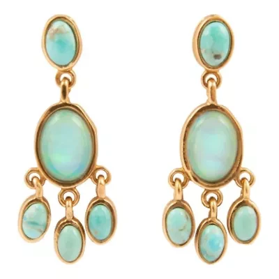 Aurora Blue Opal Post Chandelier Golden Earrings