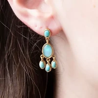 Aurora Blue Opal Post Chandelier Golden Earrings