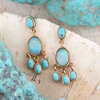 Aurora Blue Opal Post Chandelier Golden Earrings
