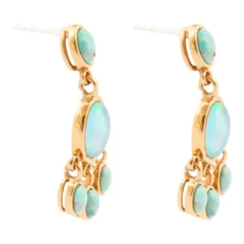 Aurora Blue Opal Post Chandelier Golden Earrings