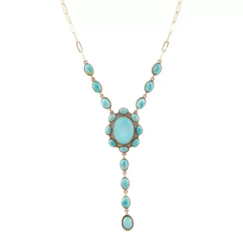 Aurora Blue Opal Golden Y Necklace