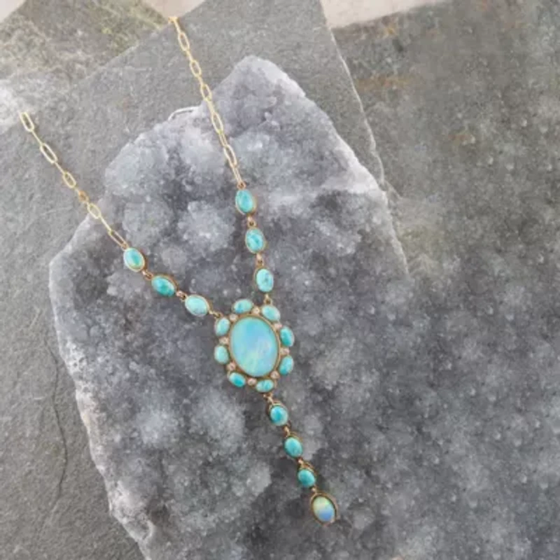Aurora Blue Opal Golden Y Necklace