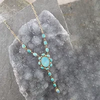Aurora Blue Opal Golden Y Necklace
