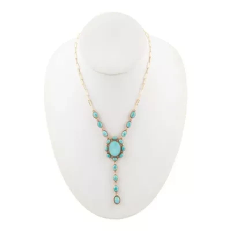 Aurora Blue Opal Golden Y Necklace