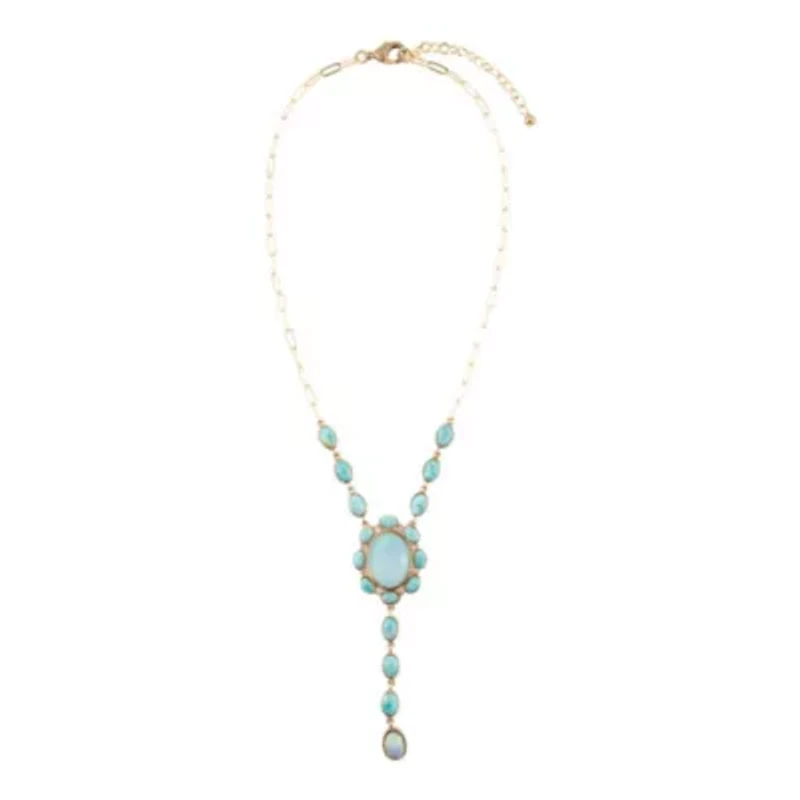 Aurora Blue Opal Golden Y Necklace