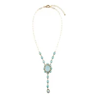Aurora Blue Opal Golden Y Necklace